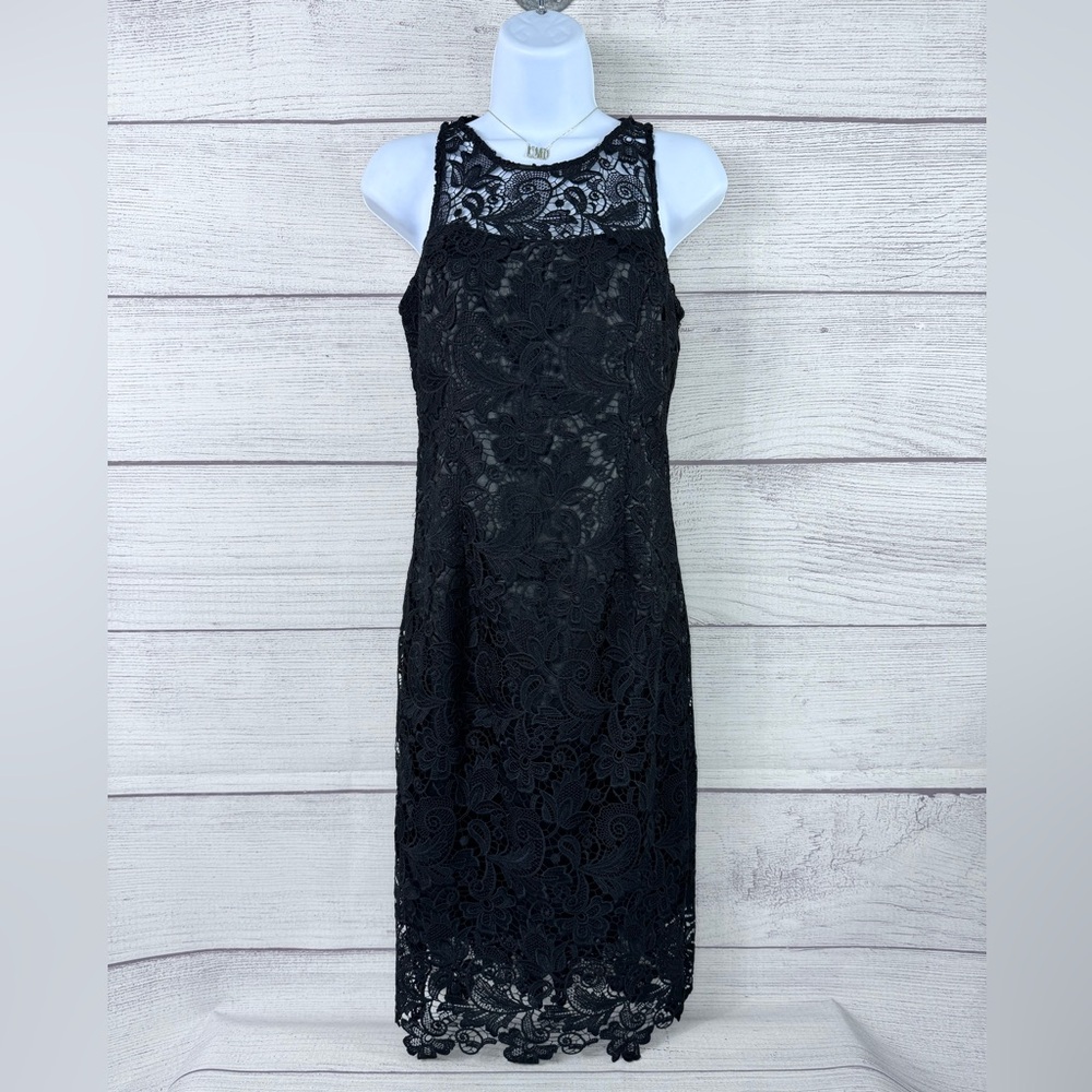 White House Black Market Lace Overlay Sleeveless MIDI Dress Size 2